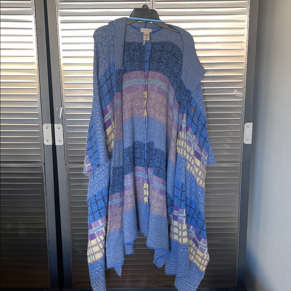 Free People Blue and Gray Knit Cardigan